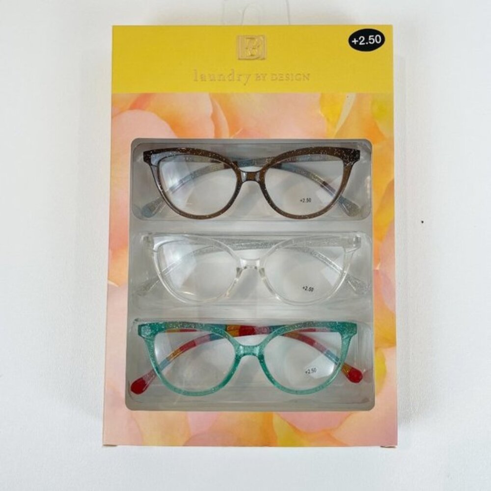 Laundry by Design +2.50 Reading Glasses Glitter Aqua Clear Brown Striped